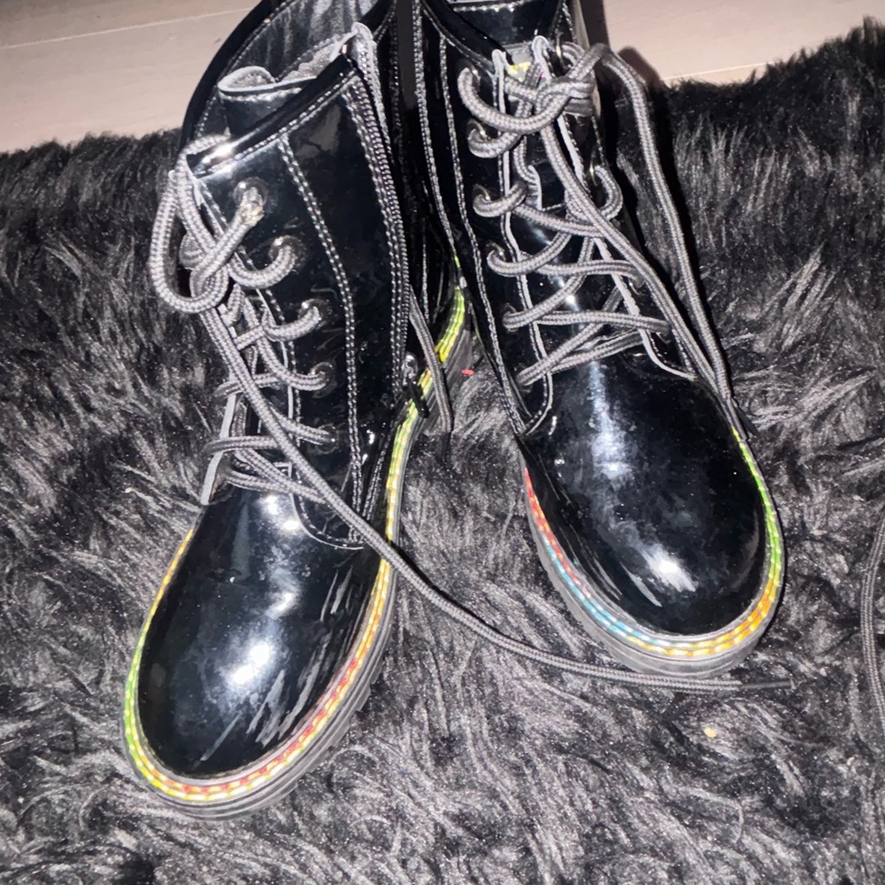 Kurt Geiger Kids Black Boots with Rainbow Trim